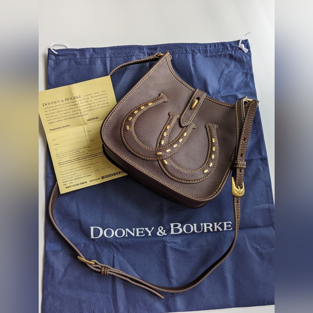 Dooney & Bourke Brown Leather Crossbody with Gold Horseshoe Studs
